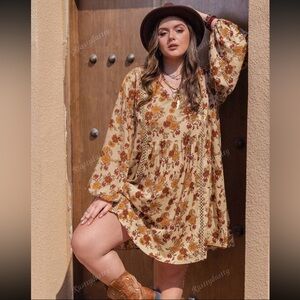 SHEIN Curve RusttyDustty Fall Floral Print Dress
